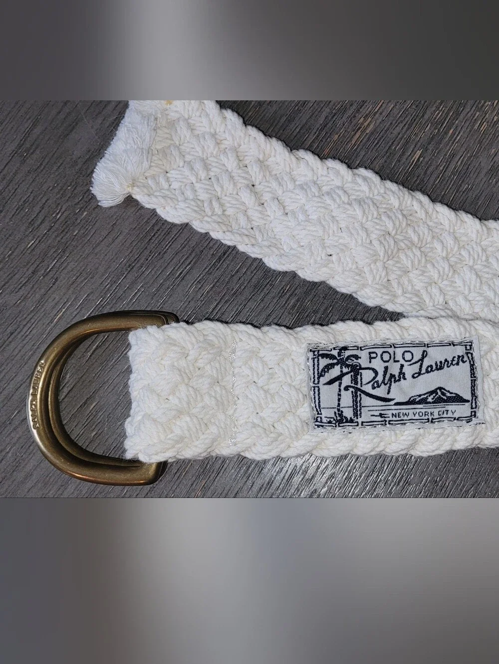 Ralph Lauren Cream Braided Belt with Brown Leather Trim